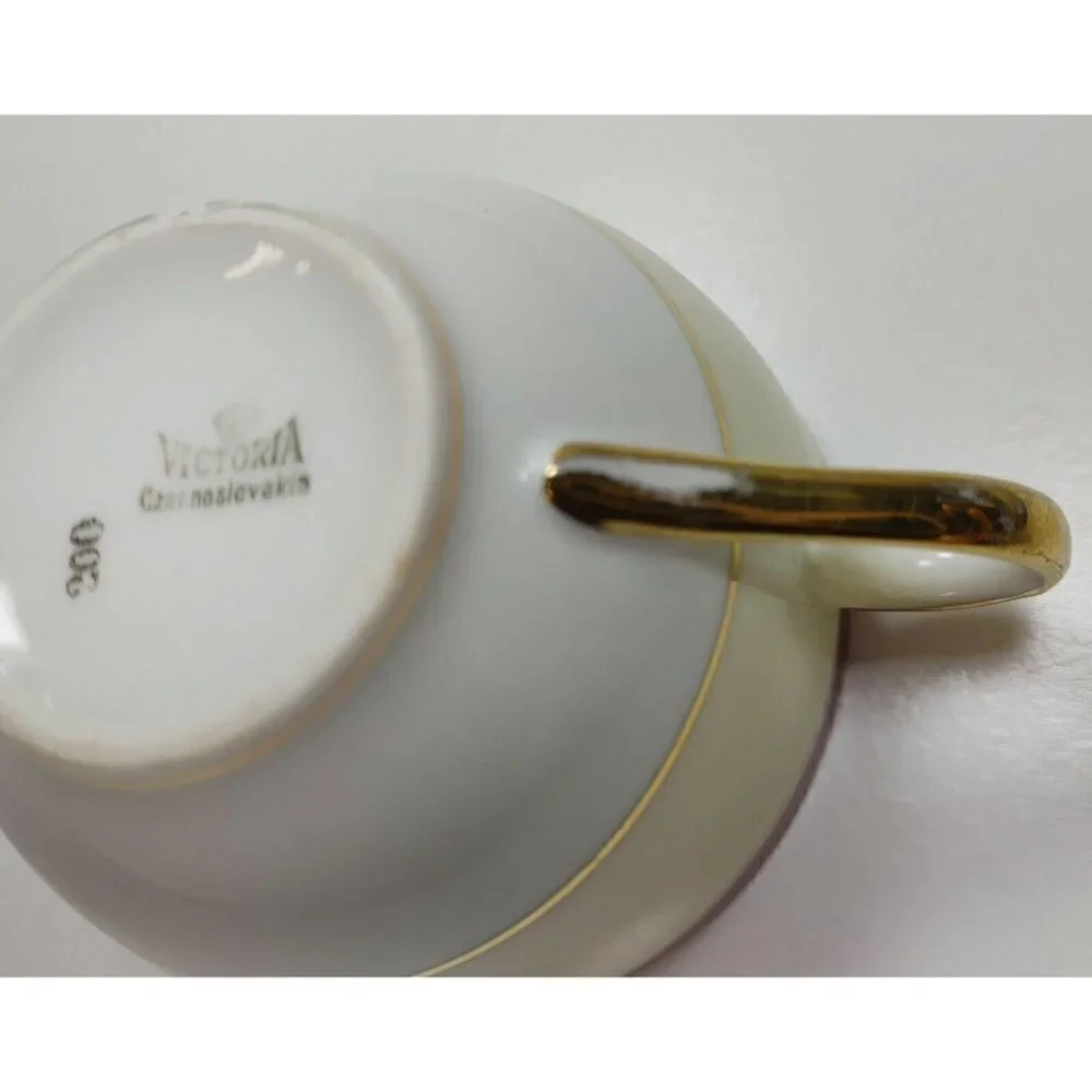Vintage 1930's Victoria Czechoslovakia Bone China Tea Cup Coffee Cup Handle Gold